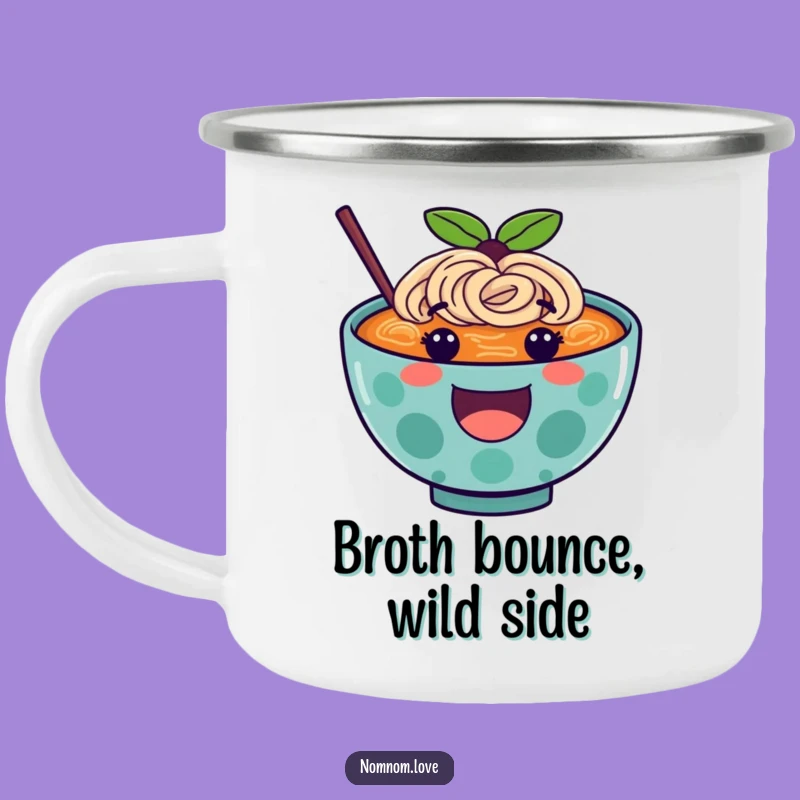 Funny Ramen Camping Mug A Happy Character Bounces, Great For Outdoor Adventures