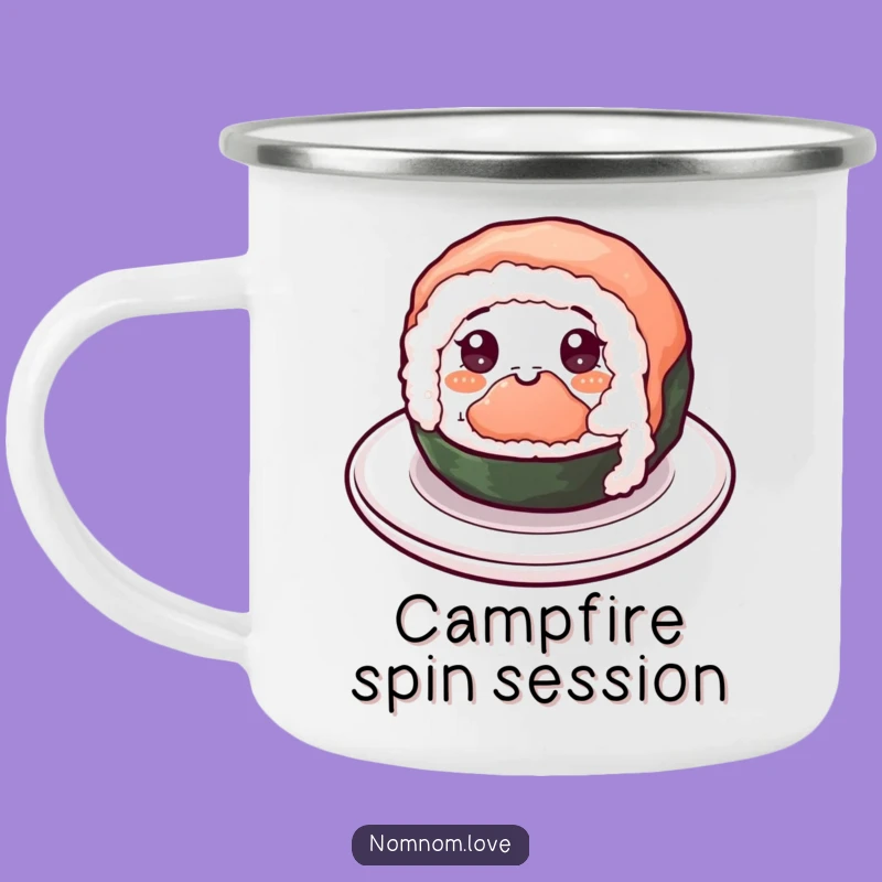 Funny Sushi Spin Camping Mug - Durable & Hilarious Outdoor Cup, Foodie Gift