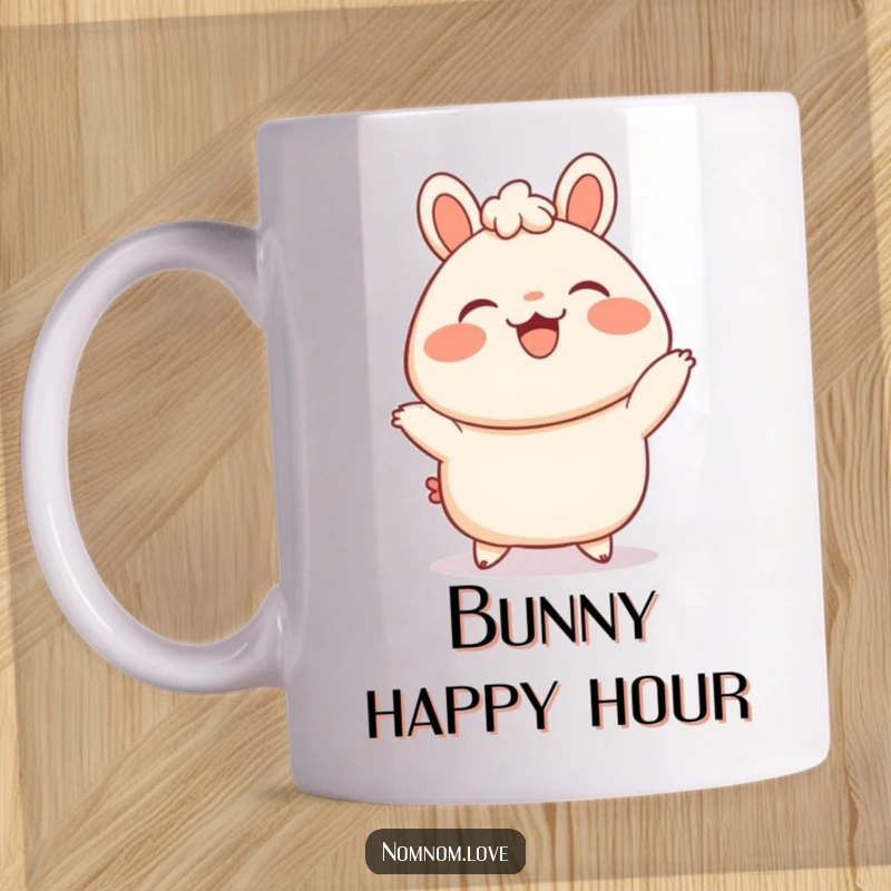 Funny Bao Bun Mug: A delighted bao bun with blushing cheeks does a cheerful dance, a warm and humorous kitchen item.