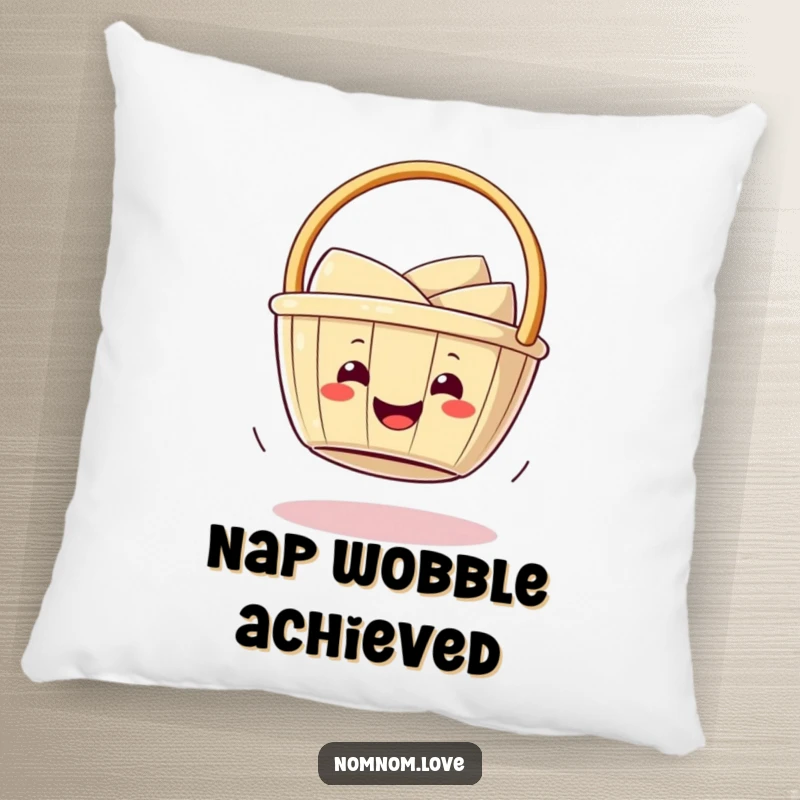 Funny smiling dim sum basket wobbling playfully on its bottom with a happy expression. This pillow offers comfort and delightful food-themed cheer.