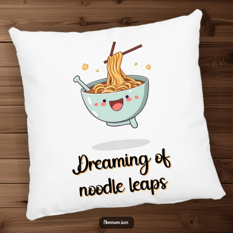 Funny Ramen Pillow: A joyful ramen bowl leaps with splashing broth, a soft and hilarious accent for any couch or bed.