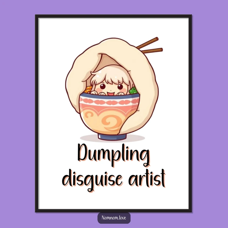 Funny Ramen Bowl & Dumpling Digital Art - Whimsical Printable for Foodie Decor