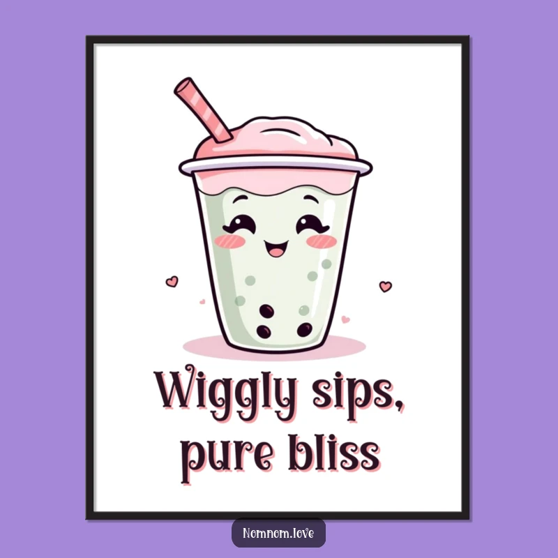 Funny Boba Tea Digital Art A Giggle Wiggle Character, Perfect Wall Decor