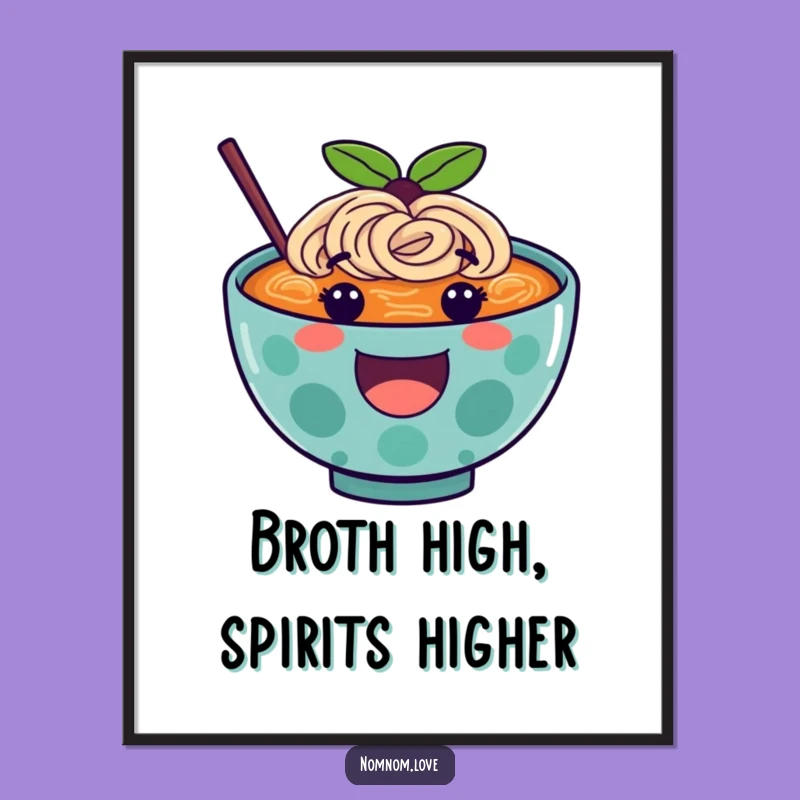 Funny Ramen Digital Art A Happy Bouncing Character, Perfect For Wall Decor