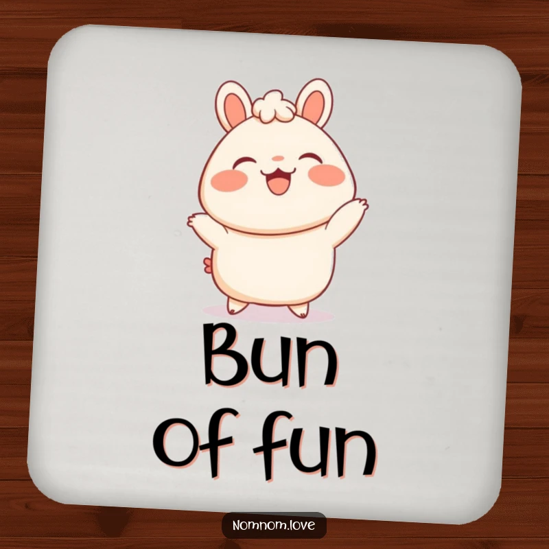 Funny Bao Bun Coaster: A delighted bao bun dances with blushing cheeks, a funny and functional coaster for any table setting.
