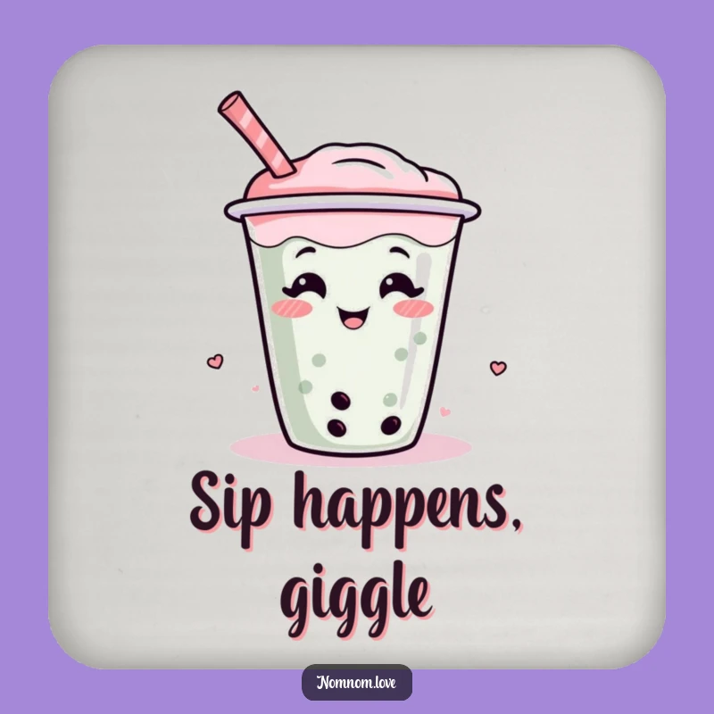 Funny Boba Tea Coaster A Giggle Wiggle Character, Protects Surfaces