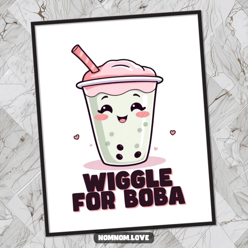 Funny boba tea poster of a happy, giggling boba cup character, adding a whimsical touch to wall decor.