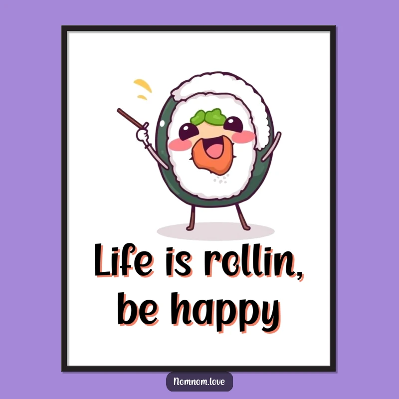 Funny Free Printable Wall Art: Juggling Sushi Roll - Downloadable Quirky Kitchen Decor