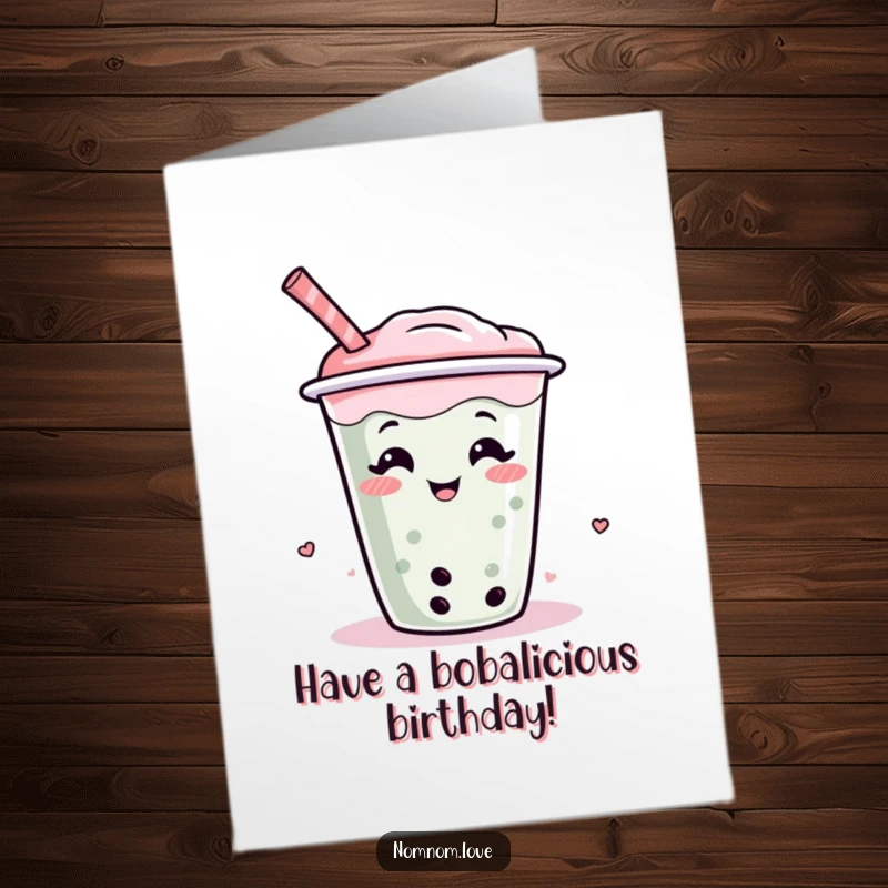 Funny Free Printable Boba Birthday Card: A playful boba tea cup with a straw giggling and wiggling with birthday cheer.